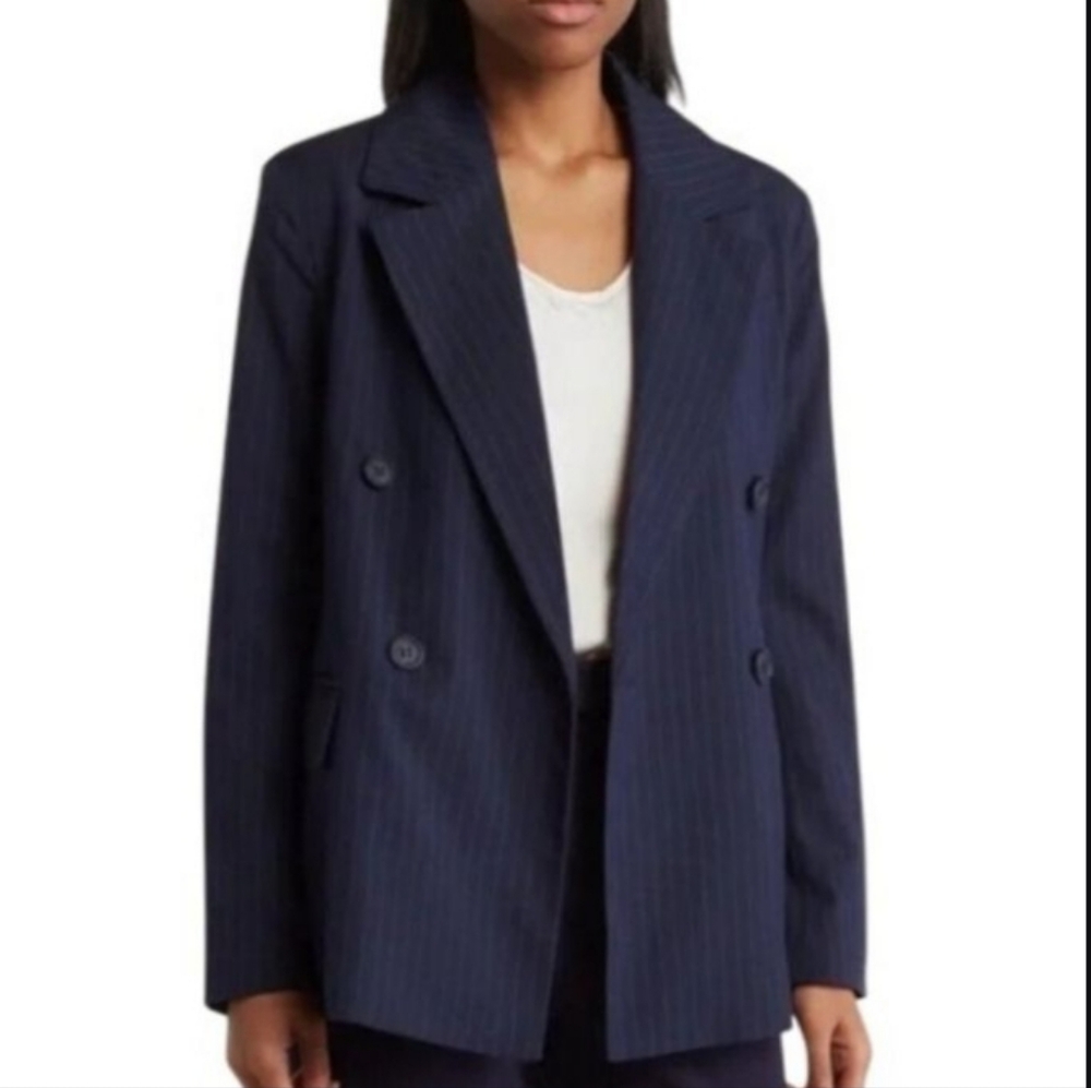 Avec Les Filles Pinstripe Double Breasted Blazer